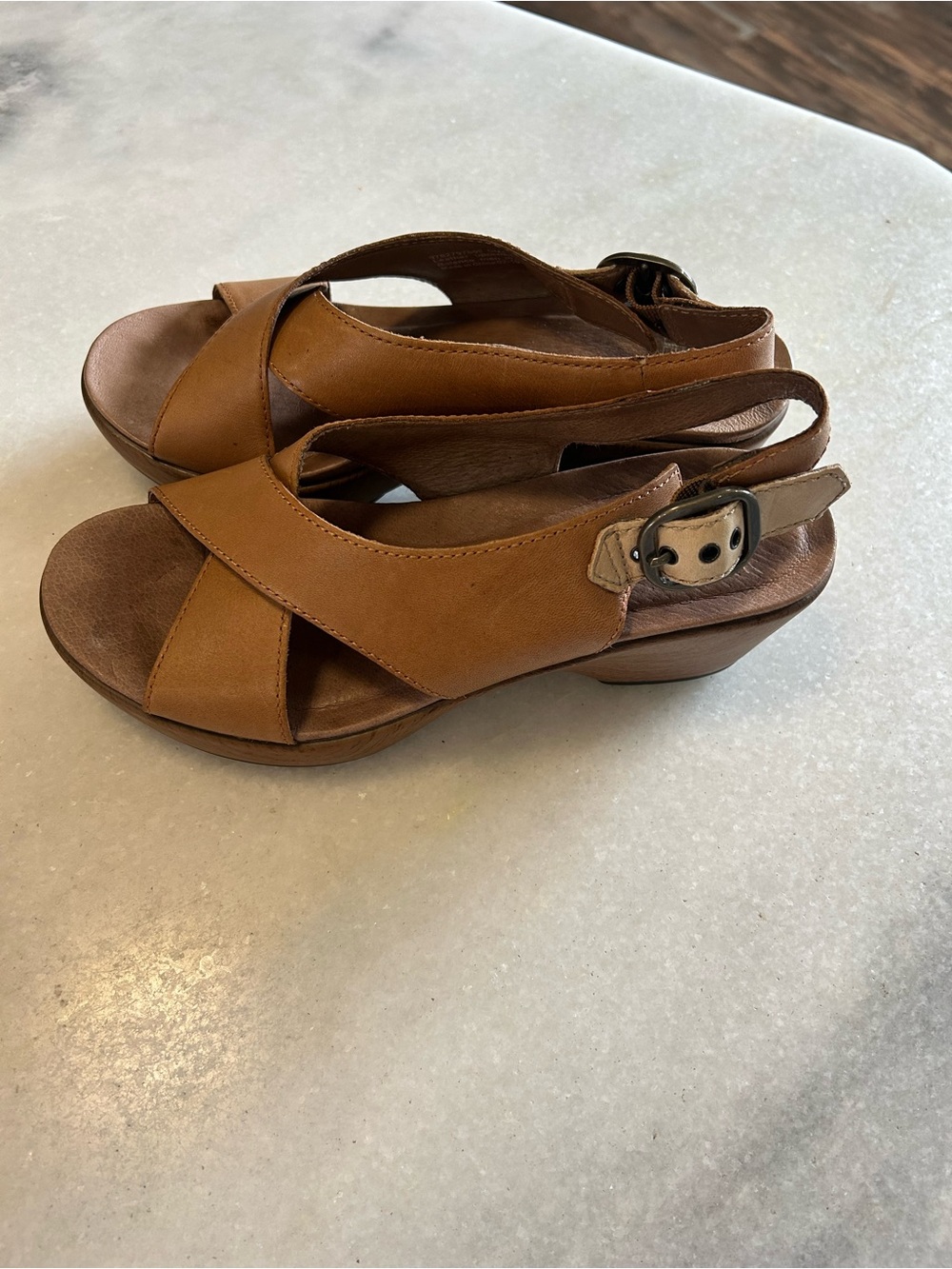 Dansko Jacinda Wedge Slingback Brown Leather Sz 36/6